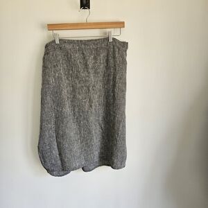 Flax 100% Linen Lagenlook Heathered Gray Skirt Elastic Pull-on M-L